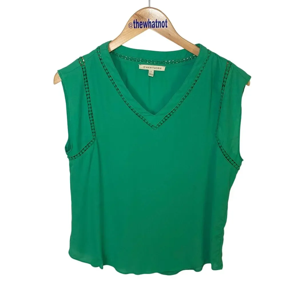 41 Hawthorn Light Green Sleeveless Blouse Embroidered V Neck Small - Picture 3 of 17
